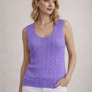 Lauren Ralph Lauren Cable Knit Sweater Vest Purple | Preppy Cotton Knit Top NWT